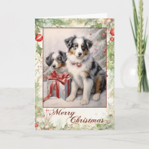 Cartes Pour Fêtes Annuelles Chiots Australien Blue Merle Victorien de Noël