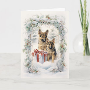 Cartes Pour Fêtes Annuelles Chiots Berger Allemand victoriens pour Noël