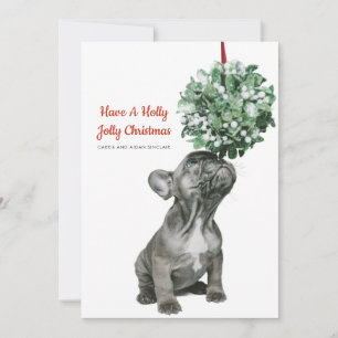 Cartes Pour Fêtes Annuelles Chiots Bouledogue Français Et Gui