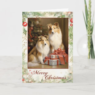 Cartes Pour Fêtes Annuelles Chiots Colley Victorien de Noël
