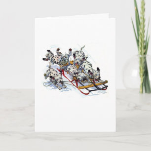 Cartes Pour Fêtes Annuelles Chiots dalmatiens Sledding