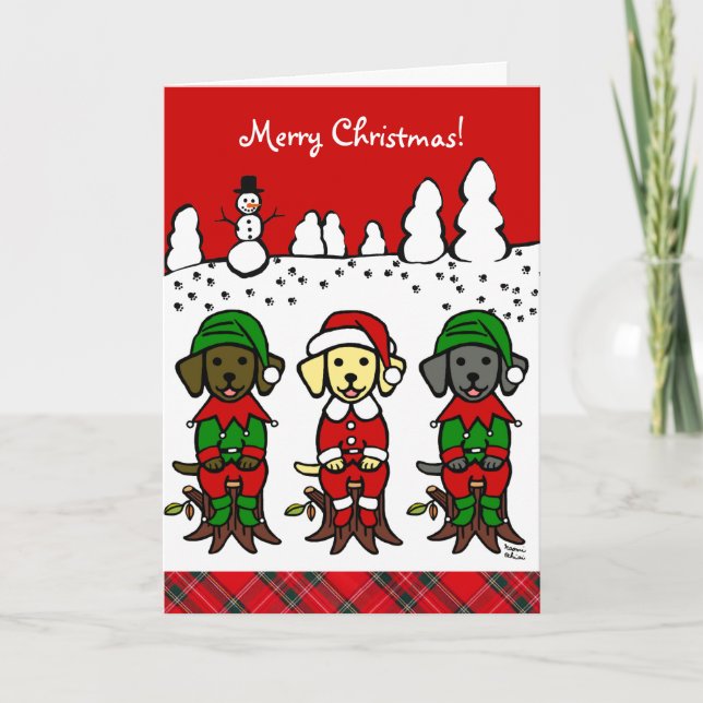 Cartes Pour Fêtes Annuelles Chiots de Noël de trois laboratoires (Devant)