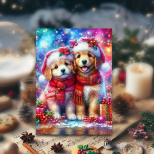 Cartes Pour Fêtes Annuelles Chiots de Noël Festif Coloré Christian