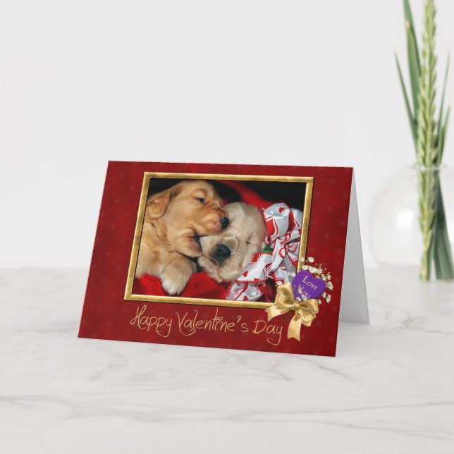 Cartes Pour Fêtes Annuelles Chiots de Valentine Golden Retriever (Devant)