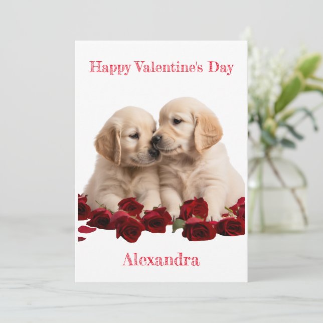 Cartes Pour Fêtes Annuelles Chiots d'or retriever personnalisés Kisser Valenti (Debout devant)