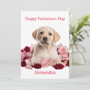 Cartes Pour Fêtes Annuelles Chiots Labrador personnalisé avec rose rose Saint-