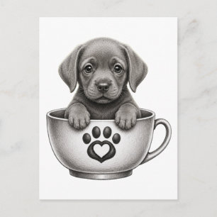 Cartes Pour Fêtes Annuelles Chiots Labrador Retriever argenté en tasse à thé 