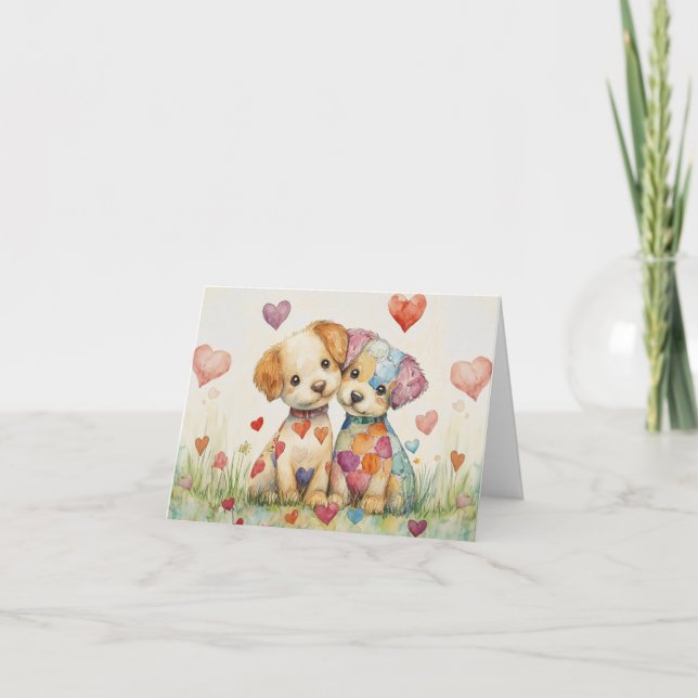 Cartes Pour Fêtes Annuelles Chiots Patchwork pour la Saint-Valentin (Devant)
