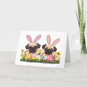 Cartes Pour Fêtes Annuelles Chiots Pug de Pâques Oreilles de Lapin