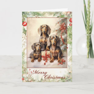 Cartes Pour Fêtes Annuelles Chiots teckel victoriens de Noël