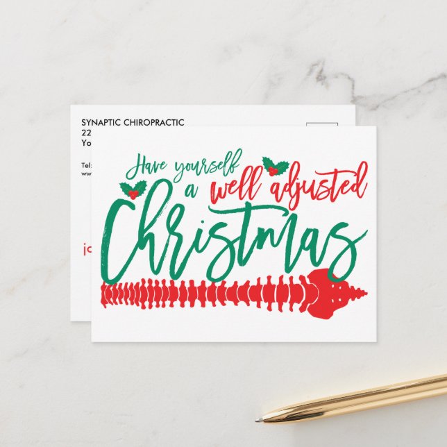 Cartes Pour Fêtes Annuelles Chiropratique de Noël bien ajusté (Devant/Arrière en situation)