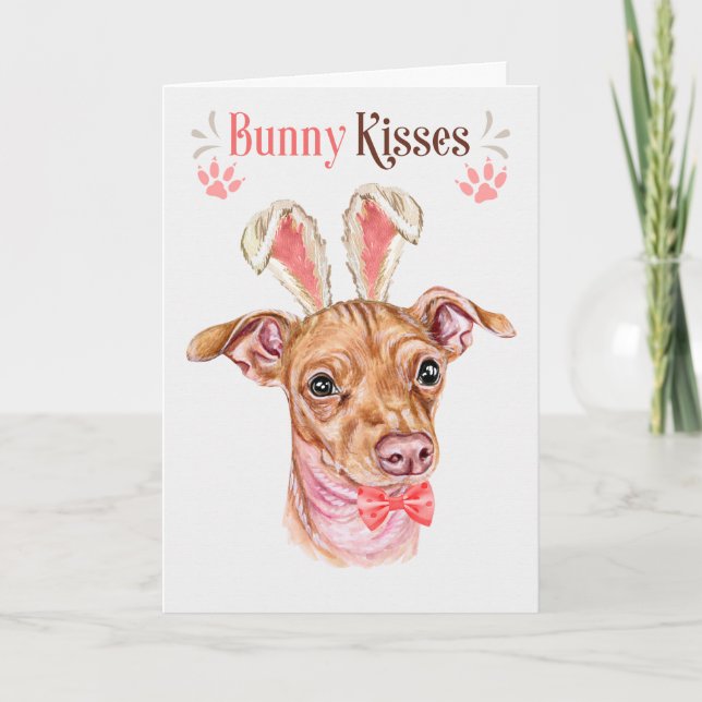 Cartes Pour Fêtes Annuelles Chiweenie Dog in Bunny Oreilles pour Pâques (Devant)