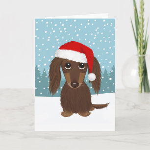 Cartes Pour Fêtes Annuelles Chocolat à poil long Dachshund mignon chien Noël