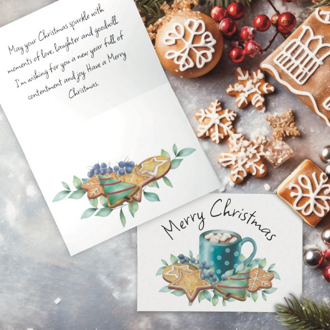 Cartes Pour Fêtes Annuelles Chocolat chaud avec cookies et verdure hivernale (Créateur téléchargé)