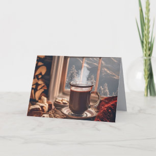 Cartes Pour Fêtes Annuelles Chocolat chaud de Noël par fenêtre d'hiver