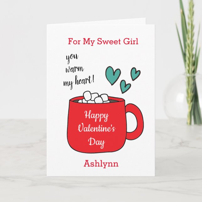 Cartes Pour Fêtes Annuelles Chocolat chaud pour ma douce fille Valentine (Devant)