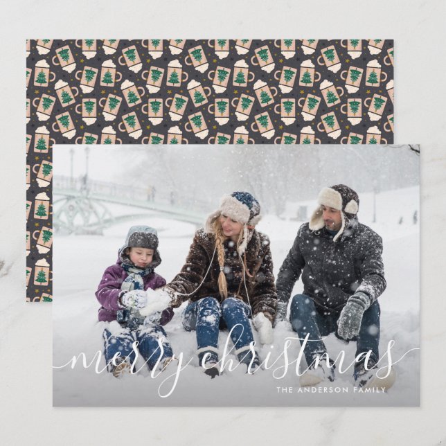 Cartes Pour Fêtes Annuelles Chocolat chaud Script Famille Photo Noël (Devant / Derrière)