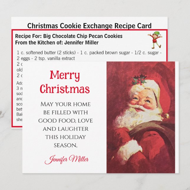 Cartes Pour Fêtes Annuelles Chocolat Chip Échange de cookies Recette Noël (Devant / Derrière)