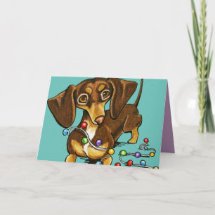 Cartes Pour Fêtes Annuelles Chocolat Dachshund Lumières Noël Turquoise