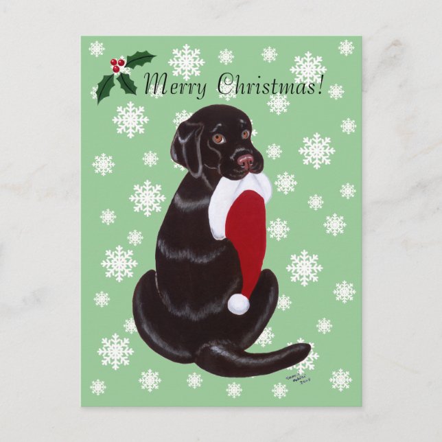Cartes Pour Fêtes Annuelles Chocolat Flocon de neige Labrador & Santa Hat (Devant)