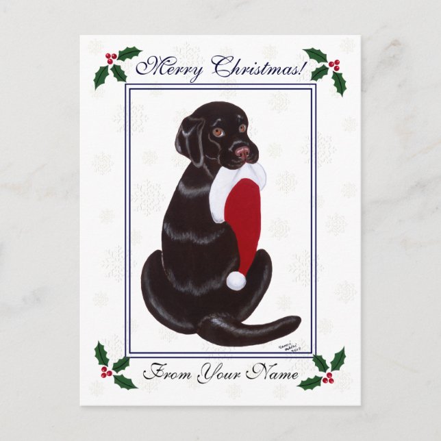 Cartes Pour Fêtes Annuelles Chocolat Flocon de neige Labrador & Santa Hat (Devant)