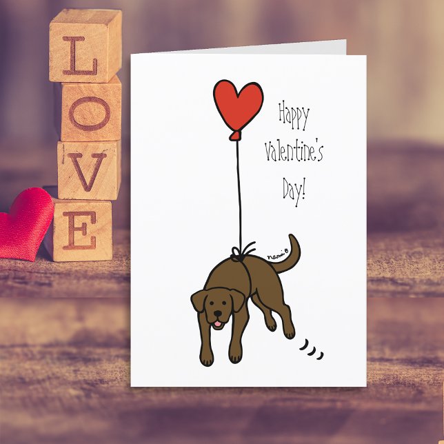 Cartes Pour Fêtes Annuelles Chocolat Labrador Heart Balloon Valentine (Chocolate Labrador Heart Balloon Valentine's Day Cards for Labrador Owners.  Cartoon Art Design.)