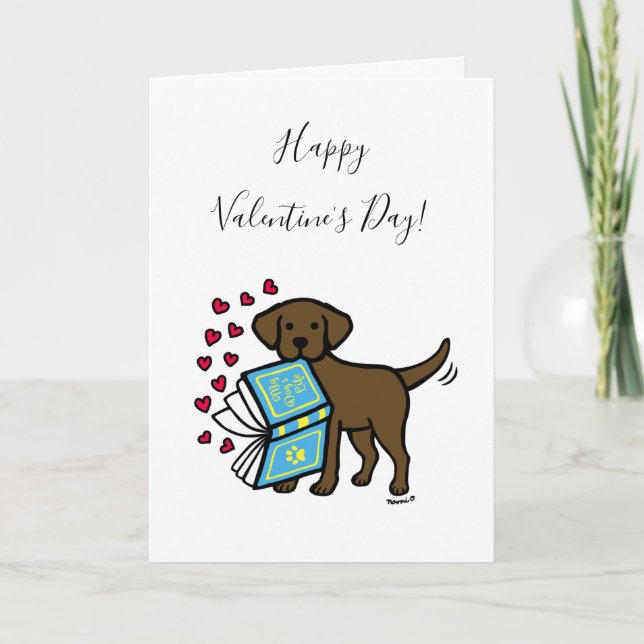 Cartes Pour Fêtes Annuelles Chocolat Labrador Livre d'amour Saint-Valentin (Devant)