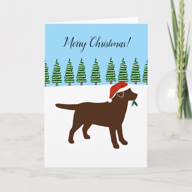 Cartes Pour Fêtes Annuelles Chocolat Labrador Noël À feuillage persistant Sant (Devant)