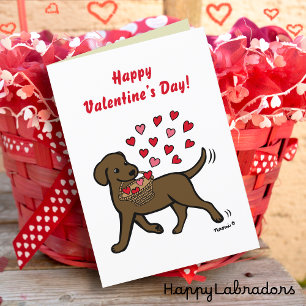 Cartes Pour Fêtes Annuelles Chocolat Labrador Portant des Coeurs Saint-Valenti