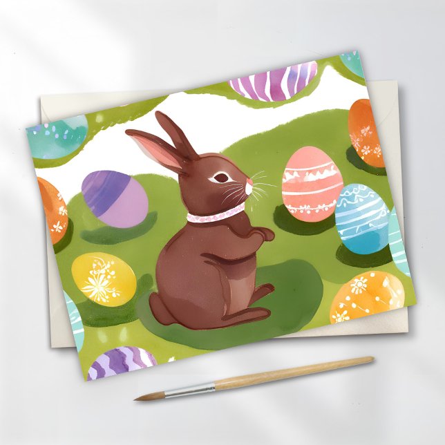 Cartes Pour Fêtes Annuelles Chocolat Lapin de Pâques | Oeufs Pastel de printem (Créateur téléchargé)