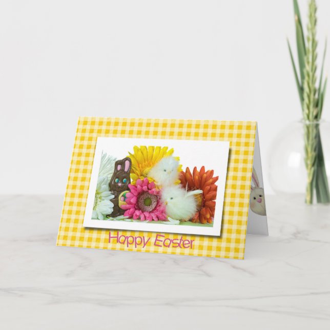 Cartes Pour Fêtes Annuelles Chocolat Lapin De Pâques Sur En vichy (Devant)