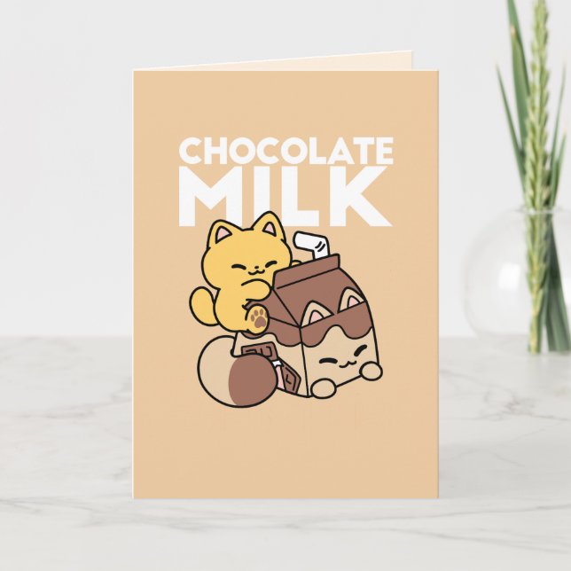 Cartes Pour Fêtes Annuelles Chocolate Milk Sipping on Bliss – Kawaii Cat Food  (Devant)