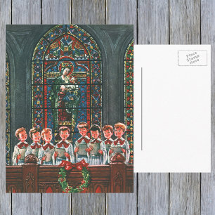 Cartes Pour Fêtes Annuelles Chœur d'enfants chantant Noël vintage dans une égl