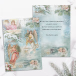 Cartes Pour Fêtes Annuelles Chorale des Anges de Noël Vintage Collage<br><div class="desc">Collage de charme de beaux anges victoriens,  pin enneigé,  rose,  saint,  musique de Noël,  typographie,  verdure éternelle et paysages ruraux rustiques bordés d'un délicat feu blanc sur arrière - plan bleu ciel clair.</div>