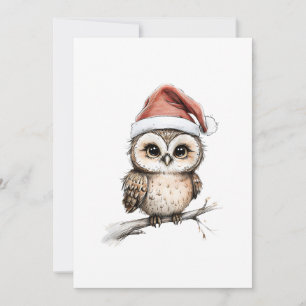 Cartes Pour Fêtes Annuelles Chouette adorable avec chapeau de Père Noël – Illu