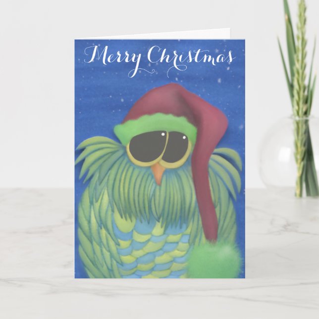 Cartes Pour Fêtes Annuelles Chouette adorable avec chapeau de Santa (Devant)