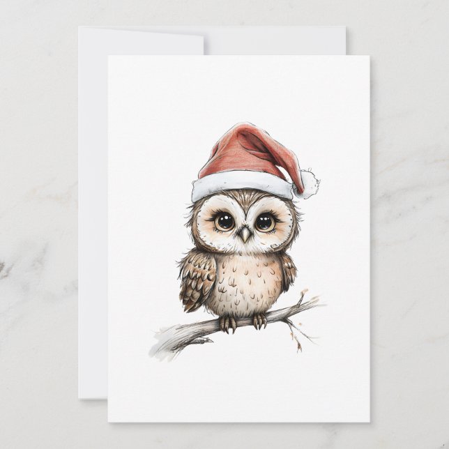 Cartes Pour Fêtes Annuelles Chouette adorable avec un chapeau de Père Noël – I (Devant)