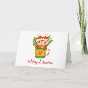 Cartes Pour Fêtes Annuelles Chouette bébé de Noël dans une tasse à thé avec un