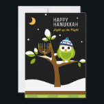 Cartes Pour Fêtes Annuelles Chouette de l'Hanoukka et arbre de neige Menorah<br><div class="desc">Chouette Hanoukka & Menorah dans un arbre neigeux. Allumez les Nuits. Ce Chouette et Menorah d'Hanoukka mignonne et colorée dans un arbre neigeux est totalement amusant! Le style Dessin coloré ravira les amis et la famille de tous âges. Il est conçu pour faire sourire tout le monde en cette période...</div>