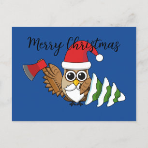 Cartes Pour Fêtes Annuelles Chouette de Noël avec Ax et Snowy Pine Tree Ajou