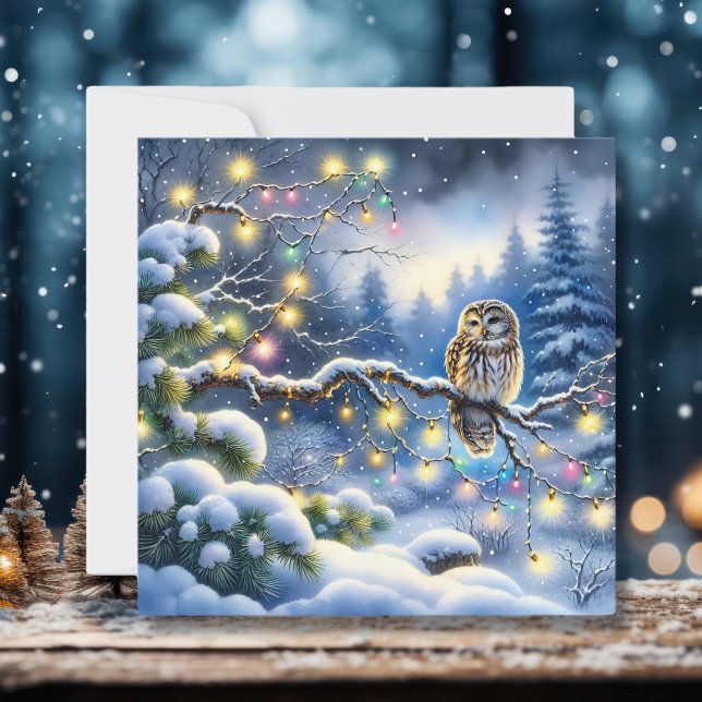 Cartes Pour Fêtes Annuelles Chouette de Noël dans une forêt d'hiver magique (Créateur téléchargé)