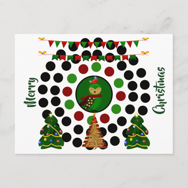 Cartes Pour Fêtes Annuelles Chouette de Noël funky Pois (Devant)