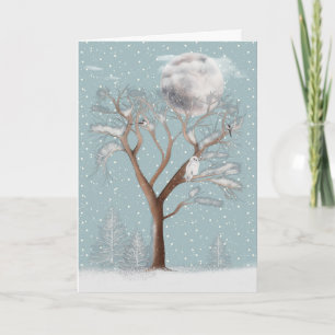 Cartes Pour Fêtes Annuelles Chouette des neiges et lune d'hiver