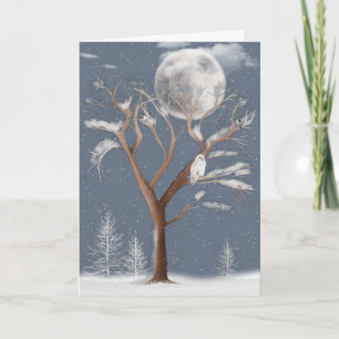 Cartes Pour Fêtes Annuelles Chouette des neiges et lune d'hiver