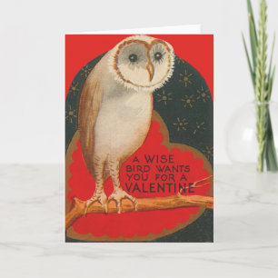 Cartes Pour Fêtes Annuelles Chouette effraie cœur arbre étoiles Saint-Valentin