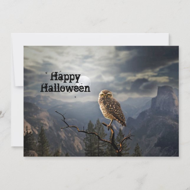 Cartes Pour Fêtes Annuelles Chouette éffrayante Lune Graphique Halloween plat (Devant)