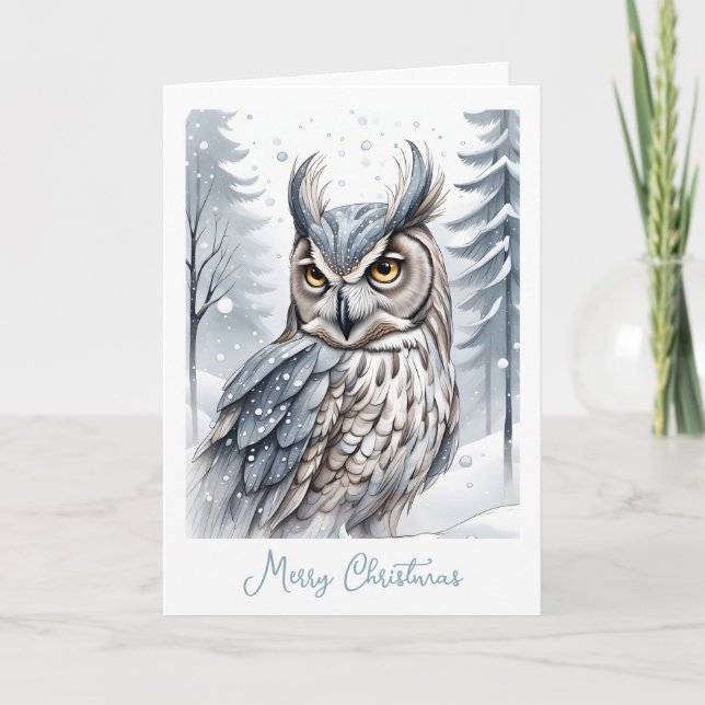 Cartes Pour Fêtes Annuelles Chouette étonnante à Noël de neige (Devant)