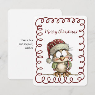 Cartes Pour Fêtes Annuelles Chouette mignonne portant un chapeau de Père Noël 