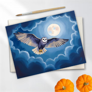 Cartes Pour Fêtes Annuelles Chouette pleine lune Halloween aquarelle