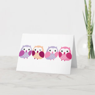Cartes Pour Fêtes Annuelles Chouettes colorées mignonnes - Pastels roses et vi